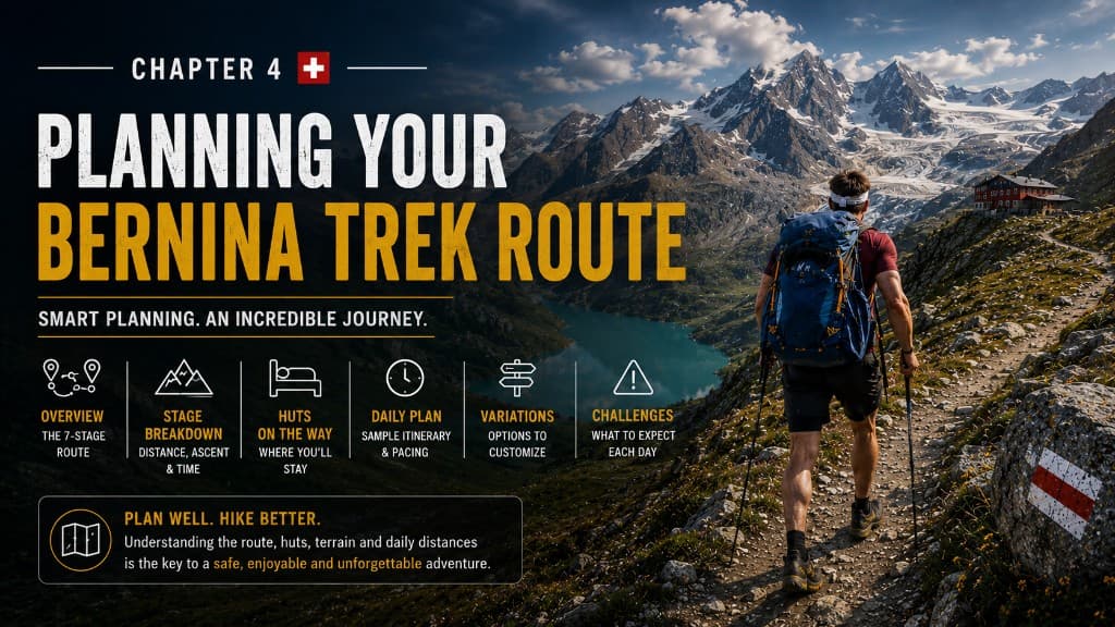 Bernina Trek route overview in the Swiss Alps
