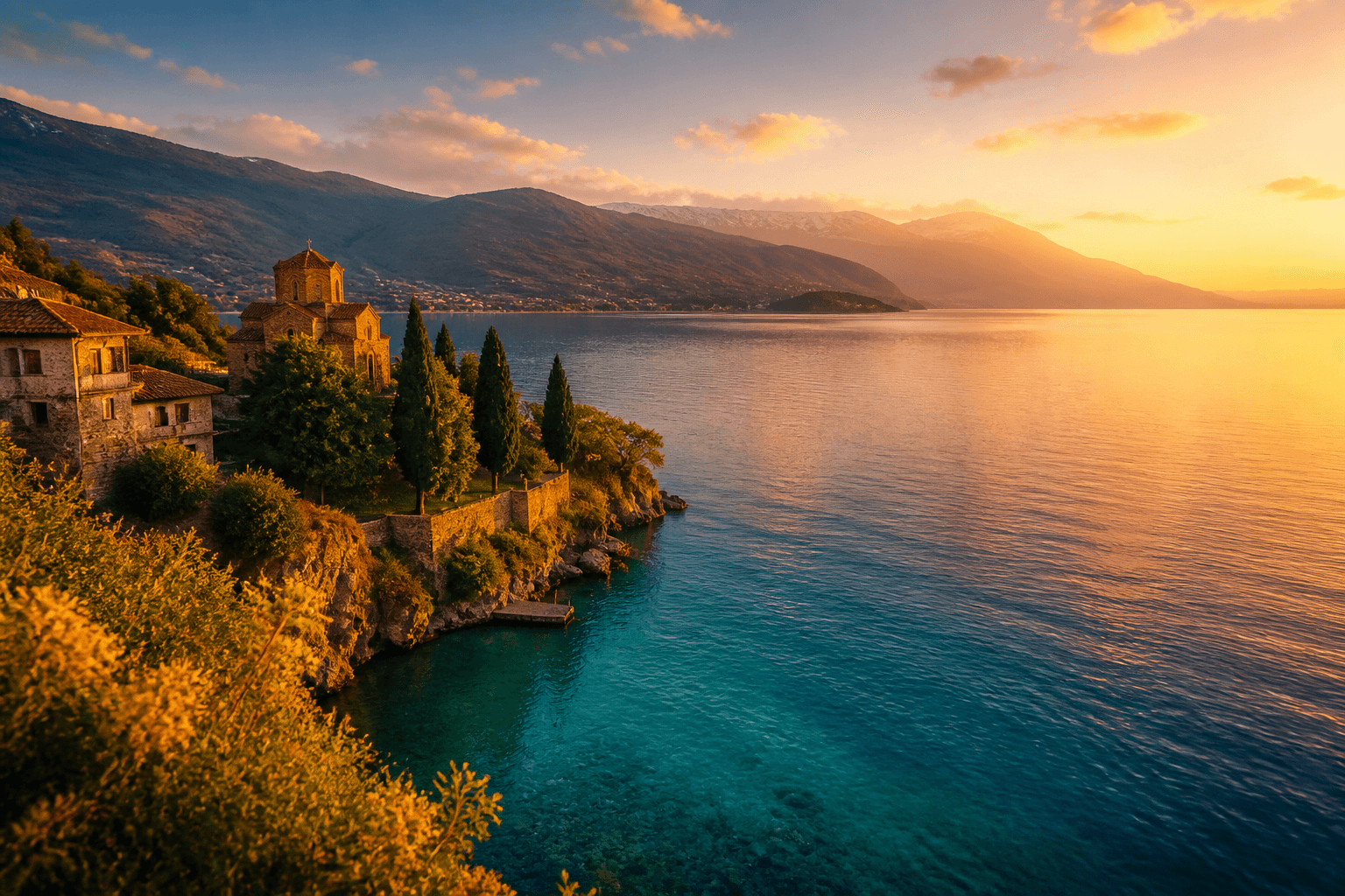 Lake Ohrid at golden hour, North Macedonia