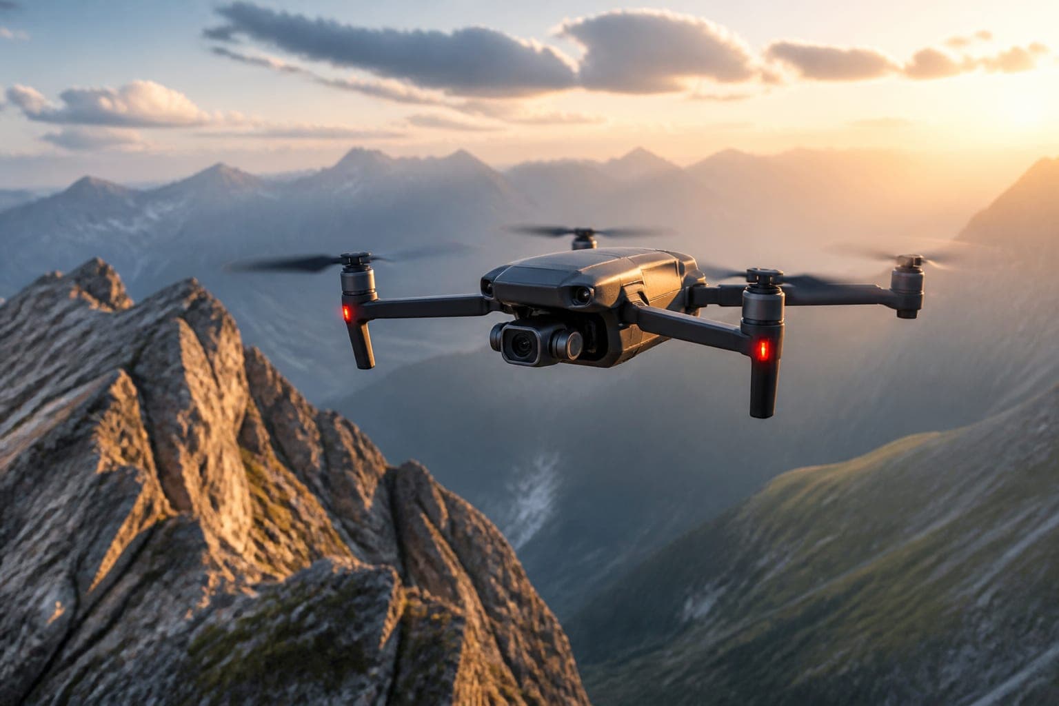Compact hiking drone filming alpine terrain