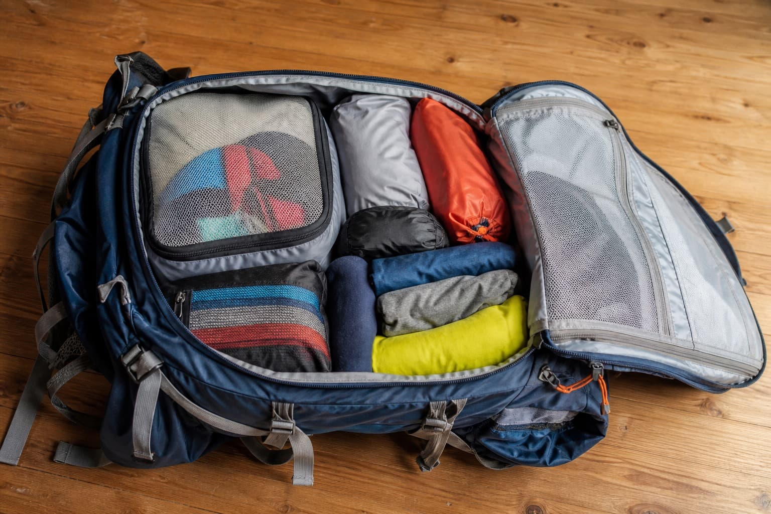 Organized trekking pack ready for Alta Via 1