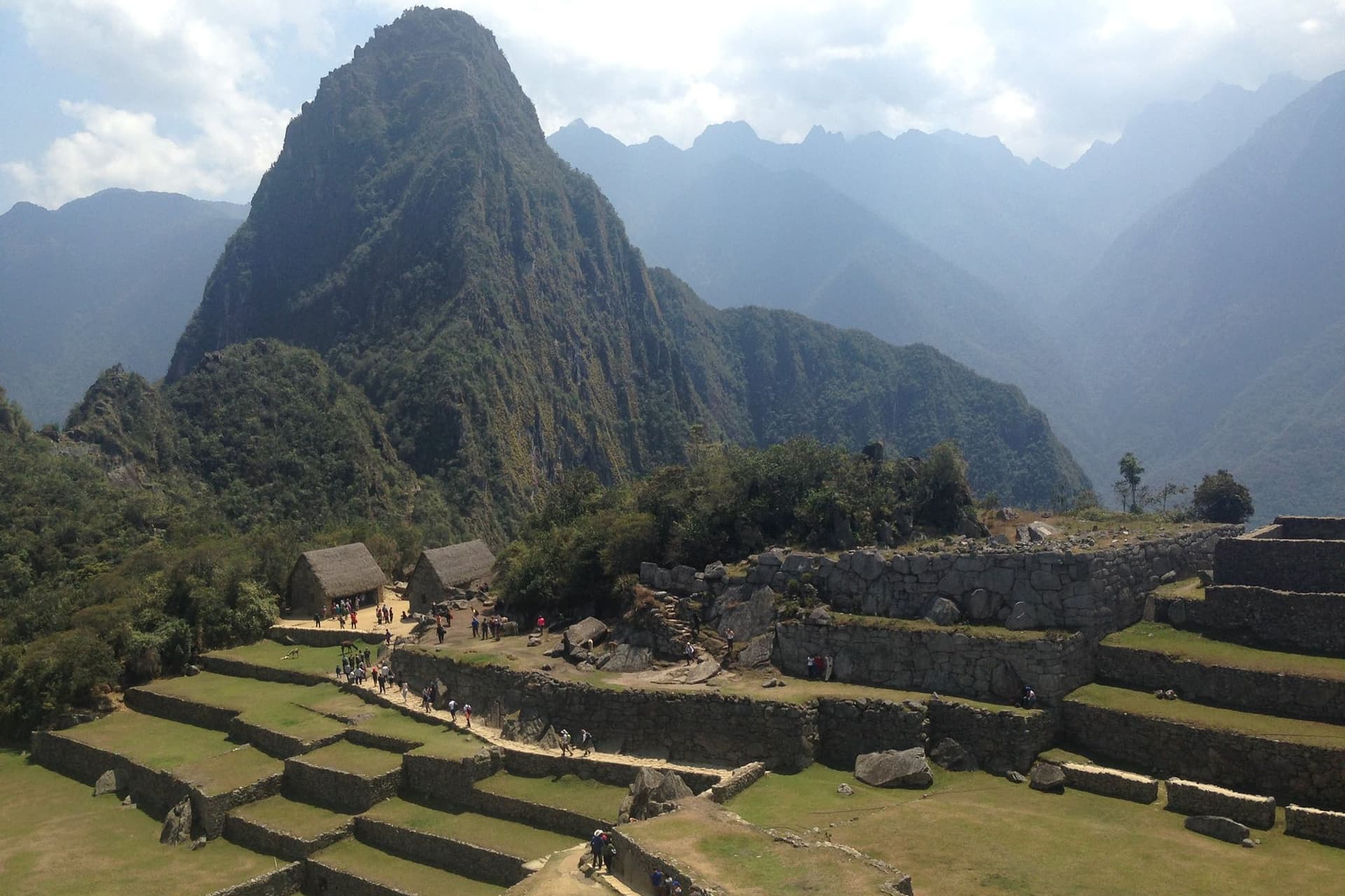 Machu Picchu terraces and Huayna Picchu from the Inca Trail