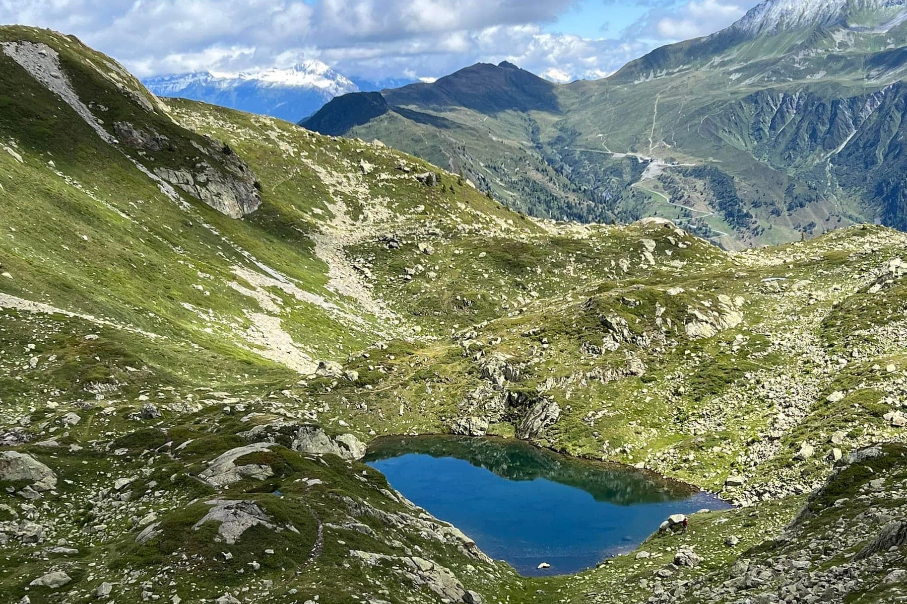 Alpine lake basin on the Tour du Mont Blanc