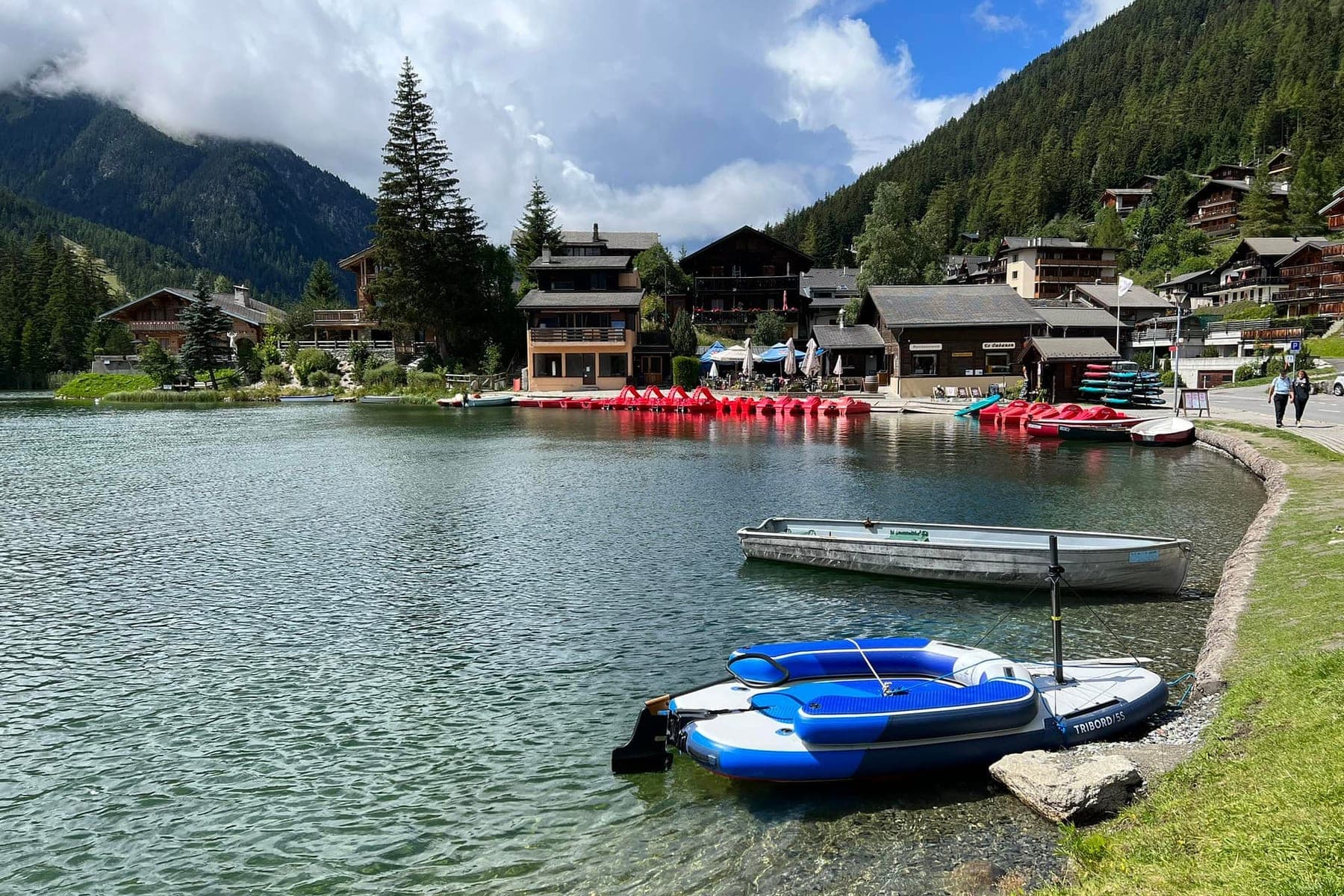 Lakeside alpine village on the Tour du Mont Blanc