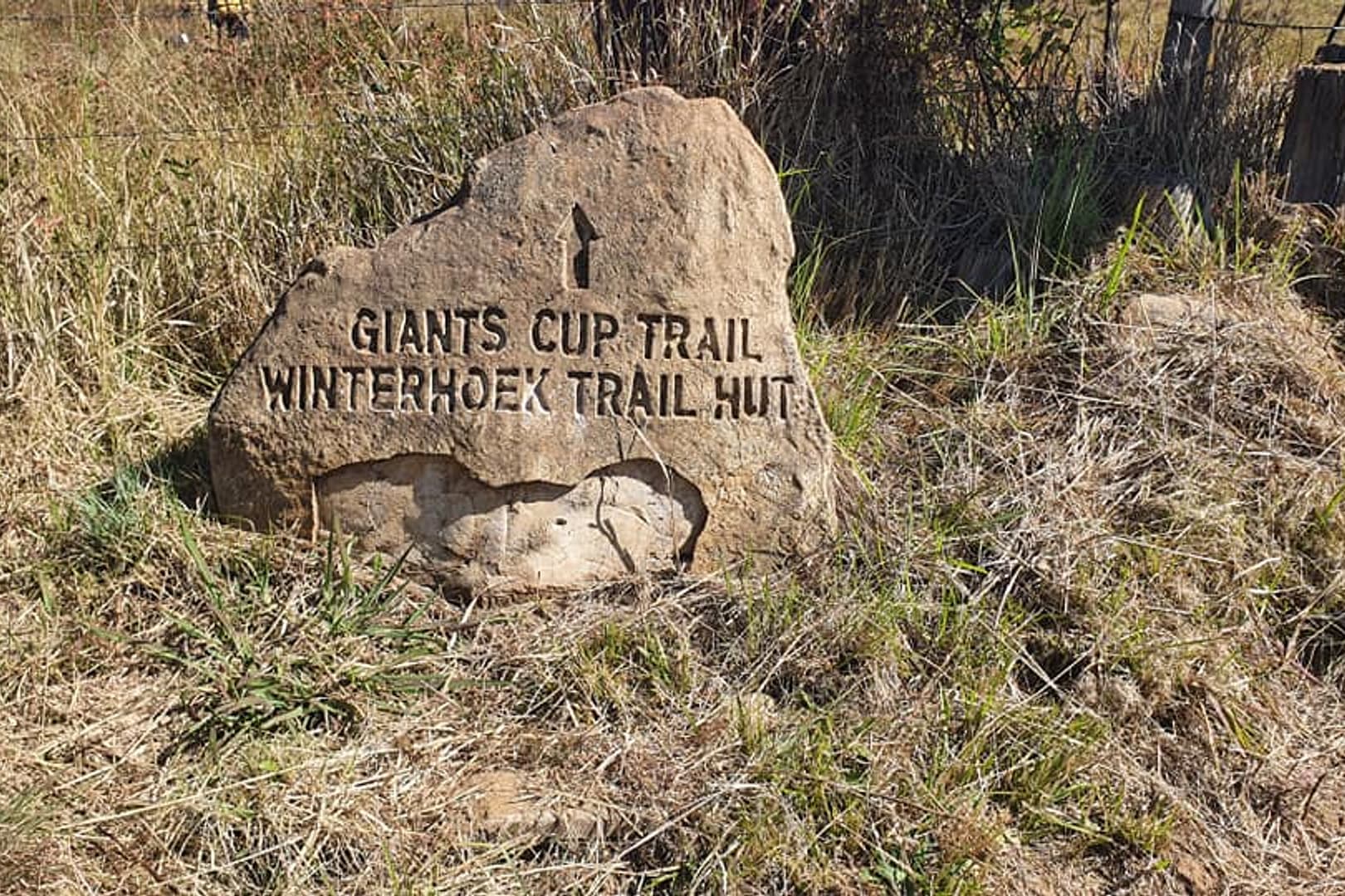 Giants Cup Trail stone marker near Winterhoek Trail Hut