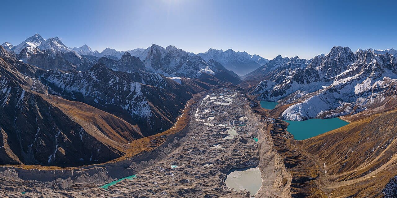 Turquoise Gokyo lakes beneath Himalayan peaks, Nepal