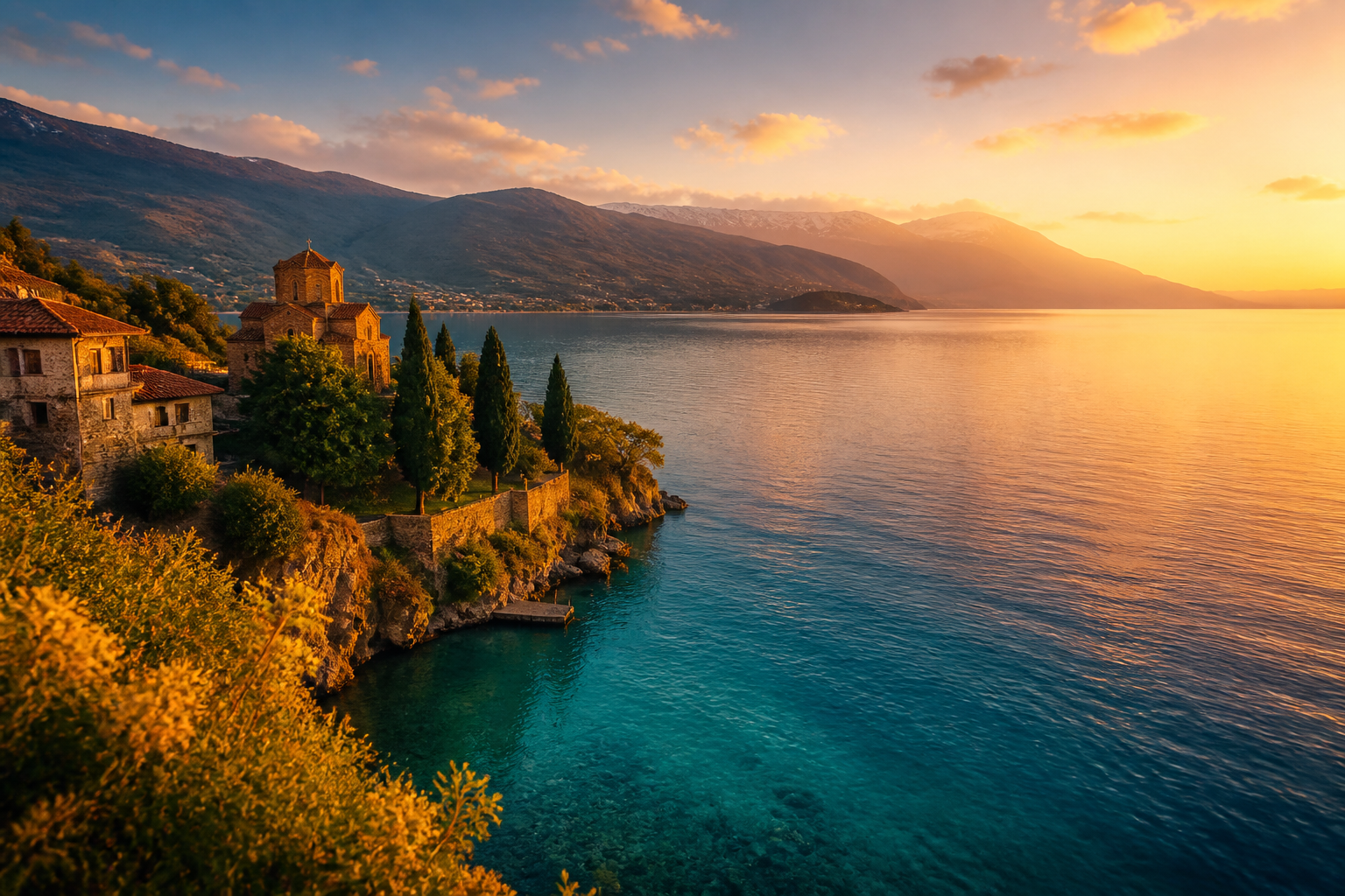Lake Ohrid at golden hour, North Macedonia