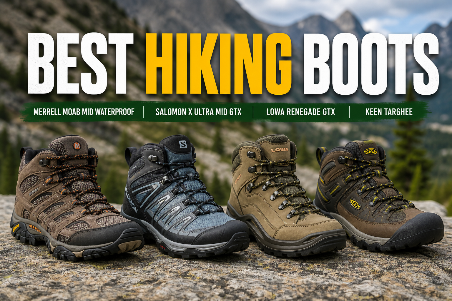 Merrell Moab, Salomon X Ultra, and Lowa Renegade hiking boots compared