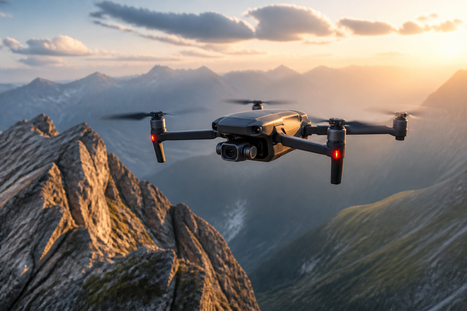 Compact hiking drone in alpine flight
