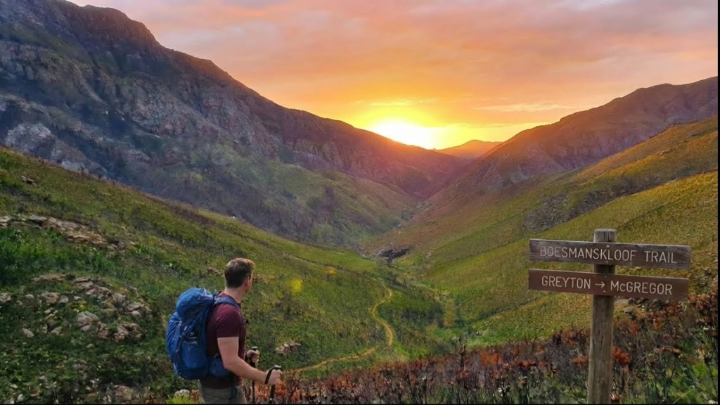 Lee on the Boesmanskloof Trail at sunset, Greyton to McGregor, South Africa